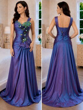 Precious Formals Purple Peacock Taffeta Y2K Formal Gown $420